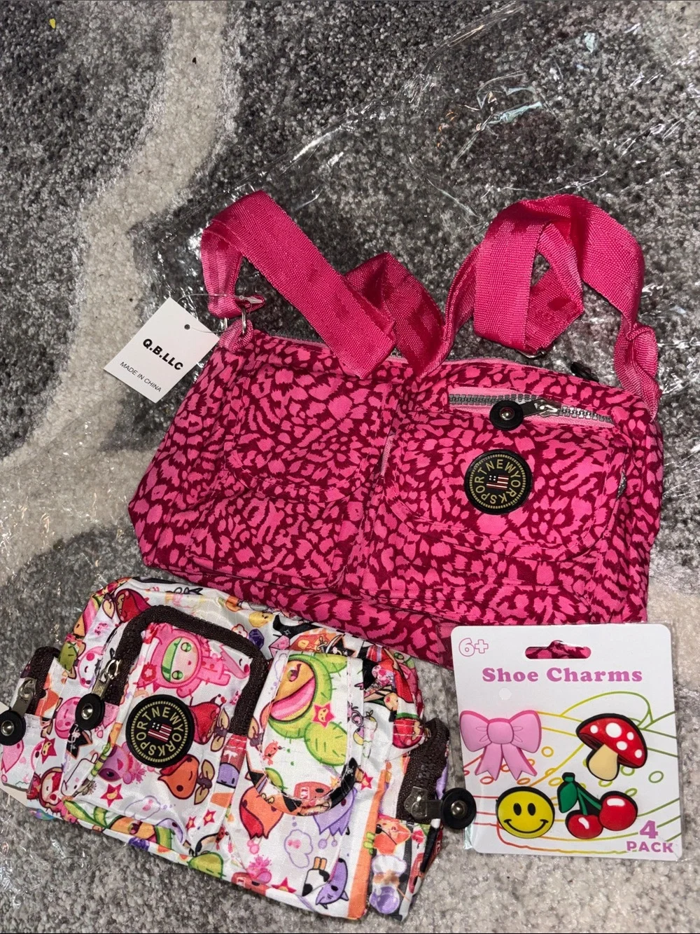 Hot Pink Patterned Kids Crossbody Bag with Adjustable Strap &